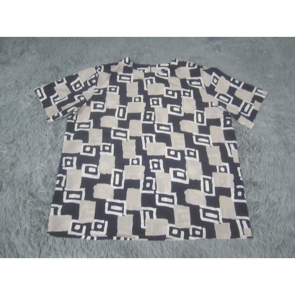 Ship N Shore Blouse Womens 14 Blue Beige Short Sleeve Casual Geometric Polyester